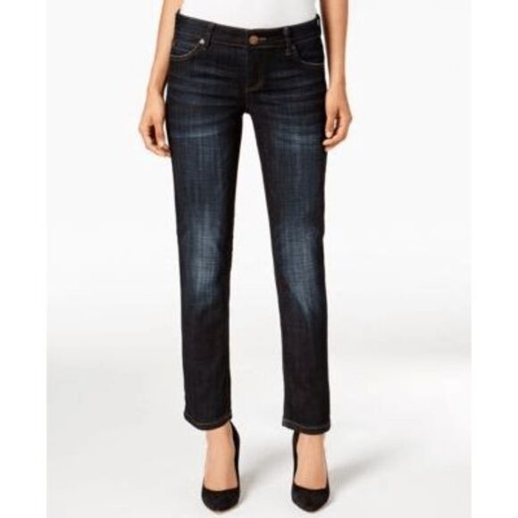 Kut from the Kloth Catherine boyfriend jeans dark blue wash 12 roll up hem - Picture 1 of 12